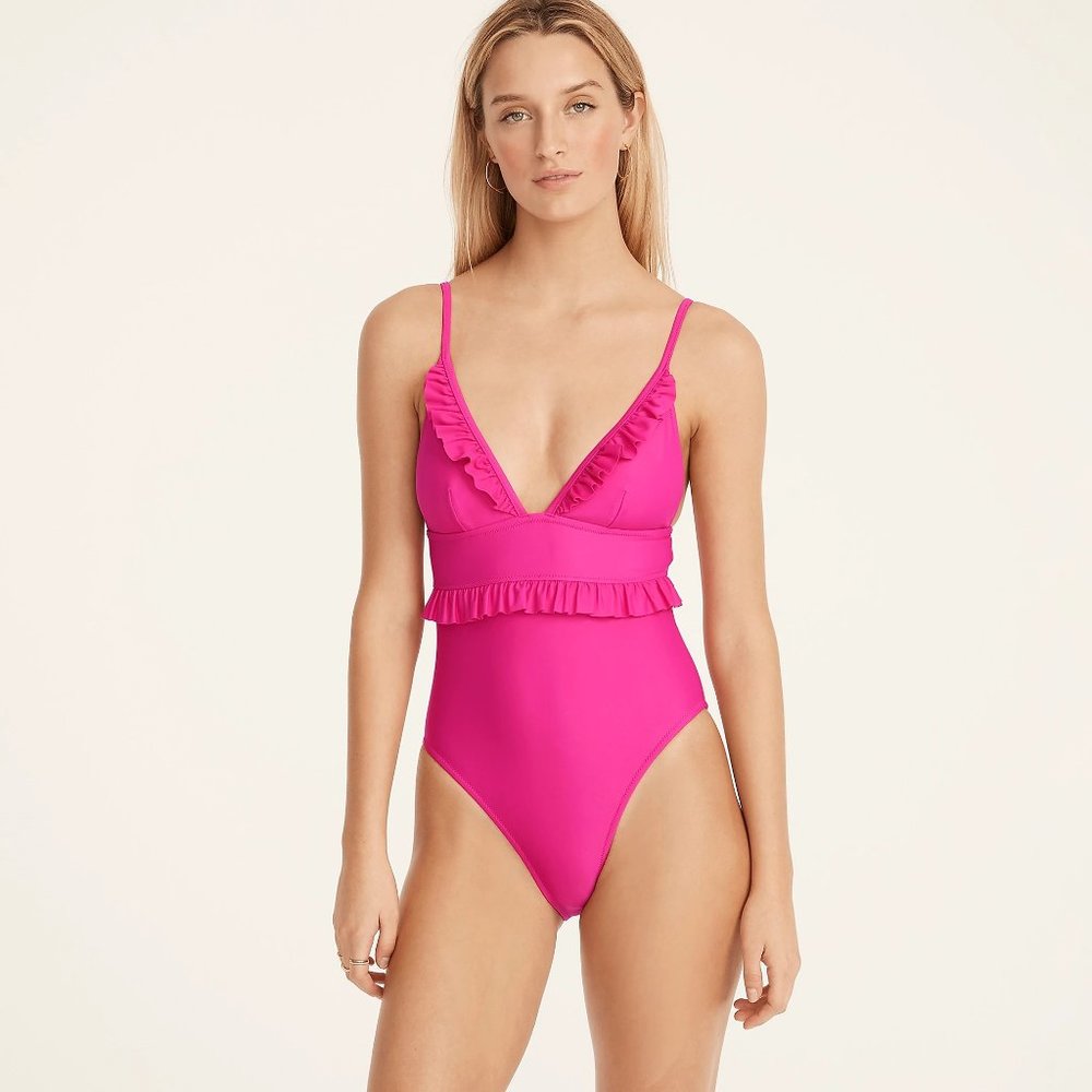 J.Crew Ruffle Plunge Swimsuit Pink 4